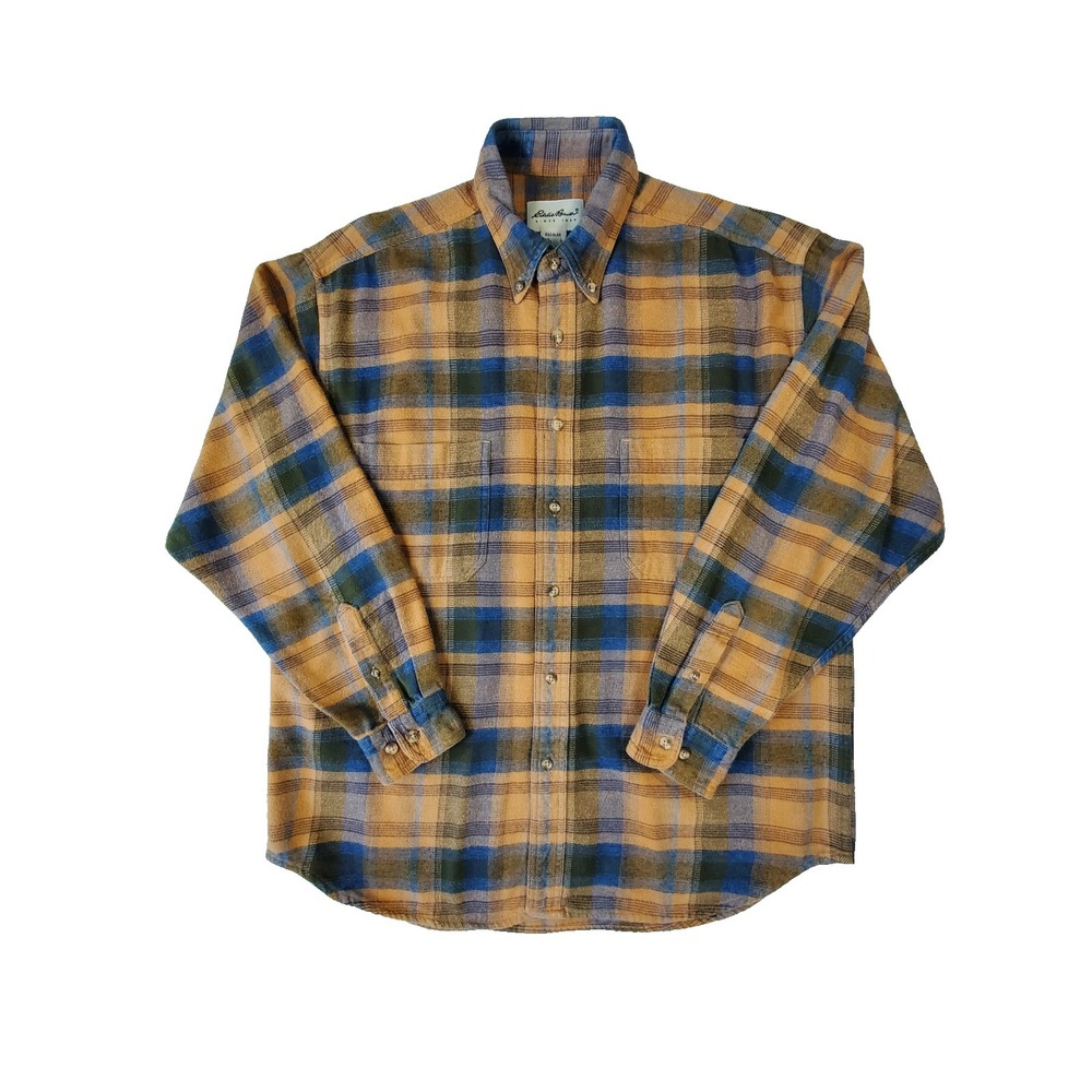 Eddie Bauer Men's Large Plaid Flannel Shirt Long Sleeve Button Down 100% Cotton